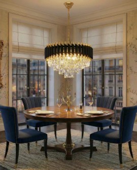 klasyczny żyrandol kryształowy złoty z czarnymi lamelami do salonu elegancka forma mazini d50 od producenta lumina deco