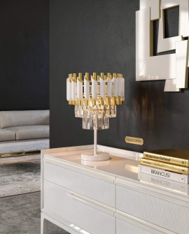 LAMPA NOCNA KRYSZTAŁOWA BIAŁO-ZŁOTA MAZINI