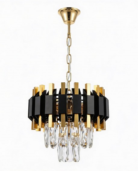 KLASYCZNY ŻYRANDOL KRYSZTAŁOWY CZARNO-ZŁOTY RIVO D25