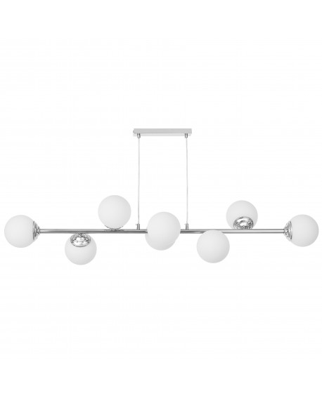 Nowoczesny żyrandol FINO W8 Lampit z chromowaną konstrukcją oraz białymi szklanymi kloszami