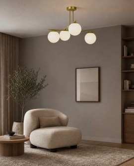 Czteropunktowa nowoczesna lampa sufitowa LEDO Lampit w kąciku wypoczynkowym salonu