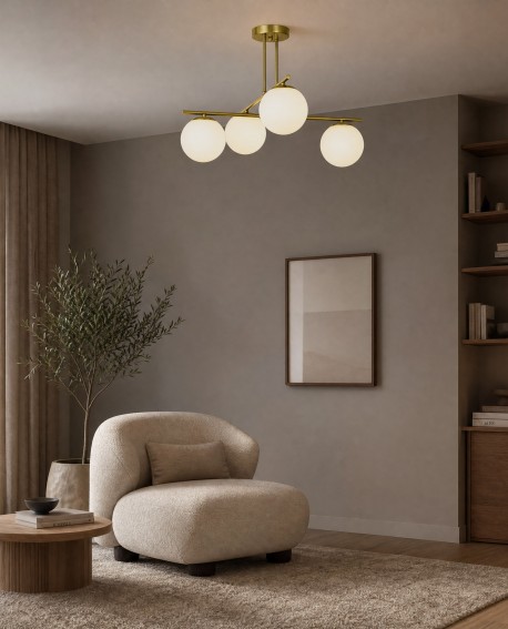 Czteropunktowa nowoczesna lampa sufitowa LEDO Lampit w kąciku wypoczynkowym salonu