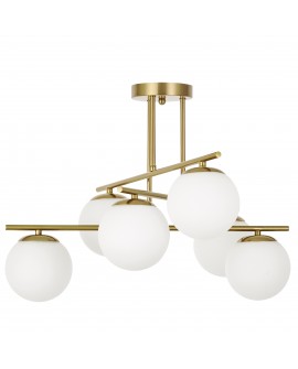 Lampa sufitowa LEDO W6 Lampit z sześcioma białymi kulami i złotą podsufitką w stylu nowoczesnym