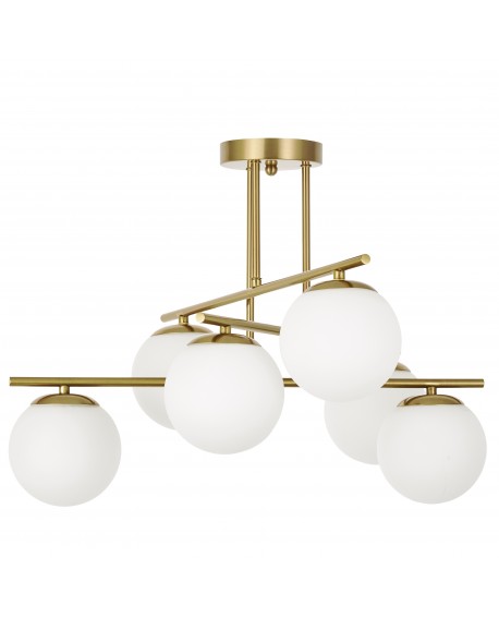 Lampa sufitowa LEDO W6 Lampit z sześcioma białymi kulami i złotą podsufitką w stylu nowoczesnym