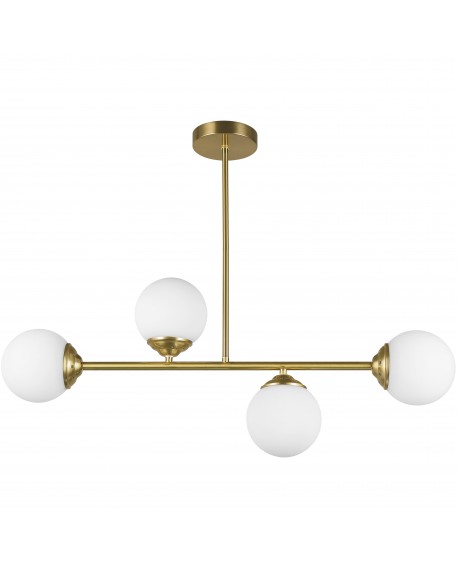 Lampa wisząca FINO W4 z czterema białymi kloszami i złotą konstrukcją do salonu