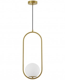 Lampa wisząca ze szczotkowanego złota z kulistym kloszem producent lampit model VERO 1B eleganckie oświetlenie wnętrz
