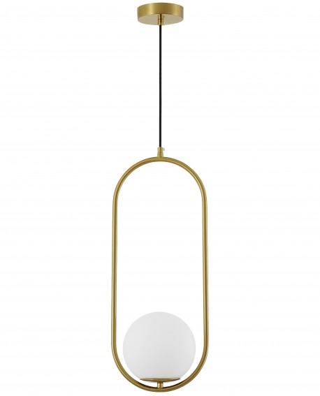 Lampa wisząca ze szczotkowanego złota z kulistym kloszem producent lampit model VERO 1B eleganckie oświetlenie wnętrz