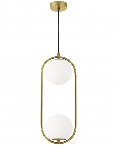 Nowoczesna lampa wisząca VERO Lampit w złotym kolorze z dwoma białymi kulami