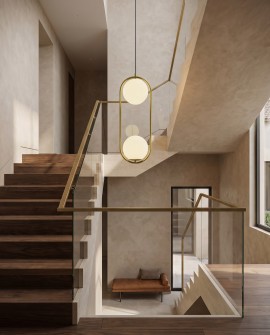 Dwupunktowa lampa VERO Lampit jako centralny element na eleganckiej klatce schodowej