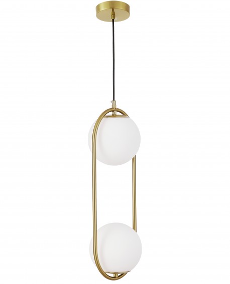 Złota lampa wisząca VERO Lampit z bocznym widokiem na białe szklane kule