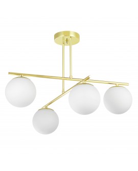 złota lampa sufitowa wisząca z czterema kulistymi kloszami do eleganckiego salonu model LEDO W4 od lampit