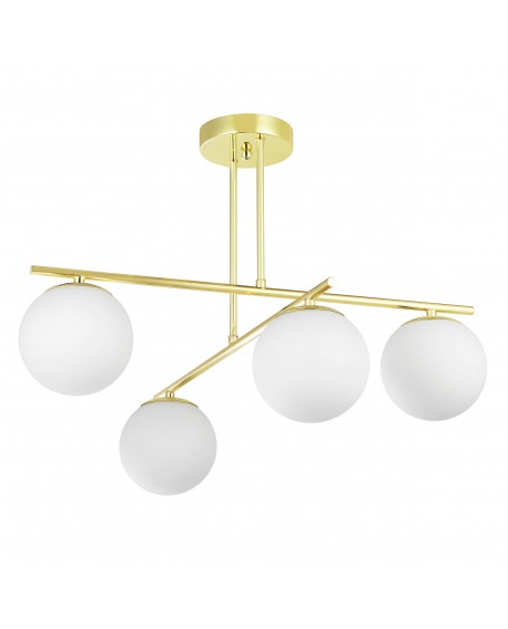 Złota lampa wisząca LEDO W4 Lampit z czterema mlecznymi kulami w nowoczesnym stylu