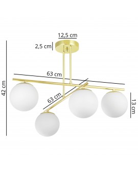 lampa wisząca LEDO W4 od Lampit złota cztery mleczne kule szerokość 70 cm wysokość 42 cm średnica podsufitki 12,5 cm