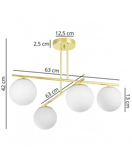 lampa wisząca LEDO W4 od Lampit złota cztery mleczne kule szerokość 70 cm wysokość 42 cm średnica podsufitki 12,5 cm