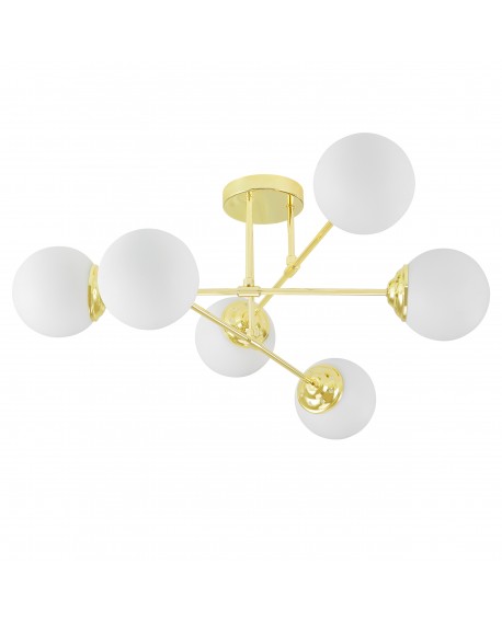 lampa sufitowa wisząca z sześcioma kulami szkła opalowego metal klasyczne złoto FINO W6 od Lampit widok produktu