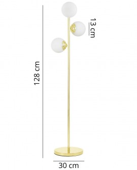  Lampa stojąca podłogowa klasyczne złoto Fino W3 z dwoma białymi kulami, wysokość 128 cm, średnica podstawy 30 cm