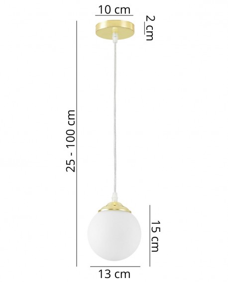  Lampa wisząca Lampit z białą kulą i złotym wykończeniem, regulowana wysokość 25-100 cm, średnica 13 cm
