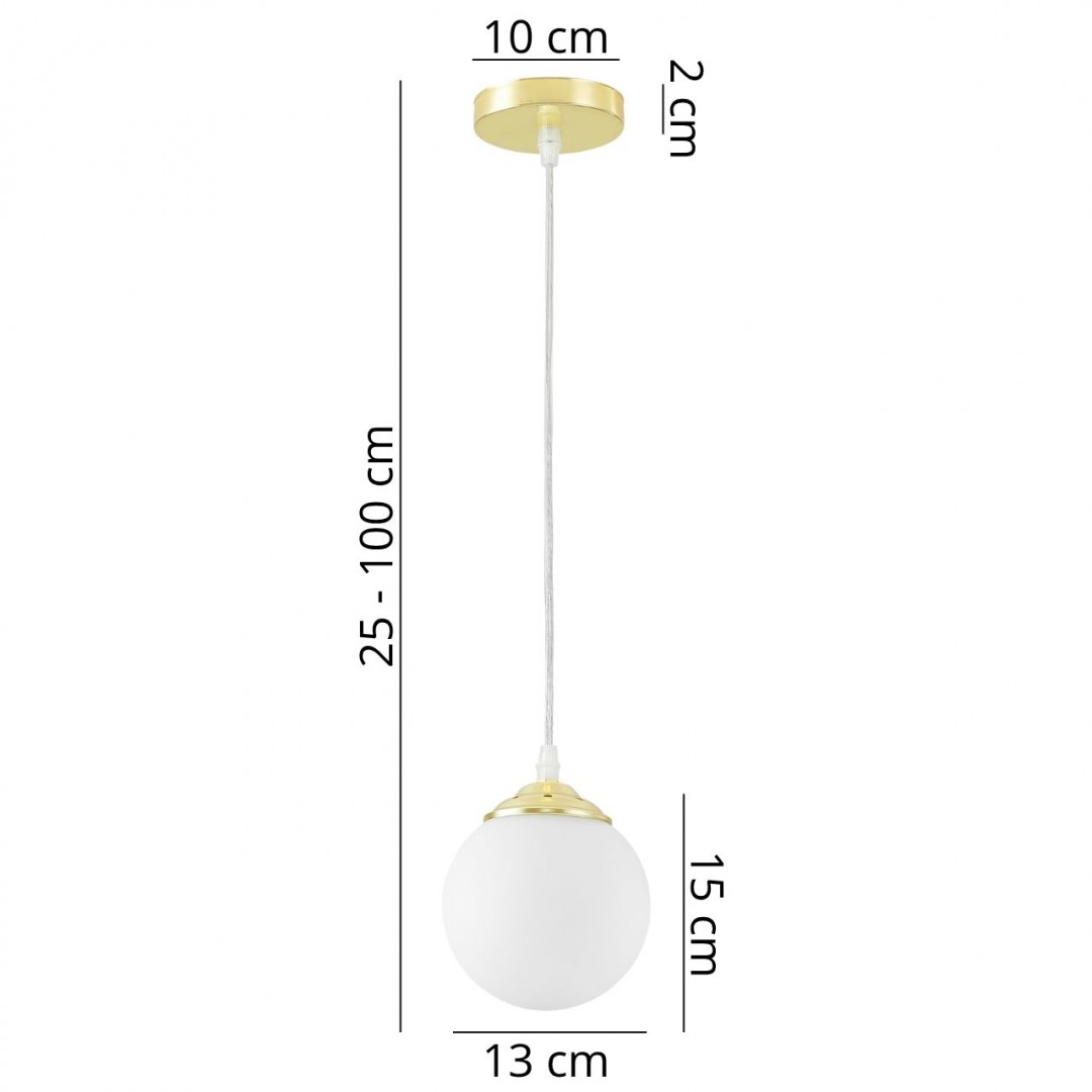  Lampa wisząca Lampit z białą kulą i złotym wykończeniem, regulowana wysokość 25-100 cm, średnica 13 cm