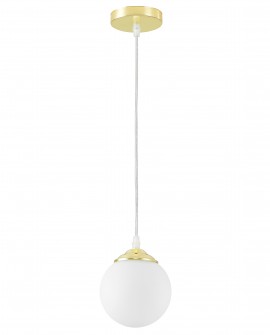 Lampa wisząca Lampit z białą kulą i złotą podstawą, elegancka i minimalistyczna oprawa do nowoczesnych wnętrz