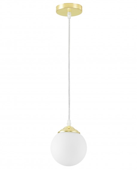 Lampa wisząca Lampit z białą kulą i złotą podstawą, elegancka i minimalistyczna oprawa do nowoczesnych wnętrz