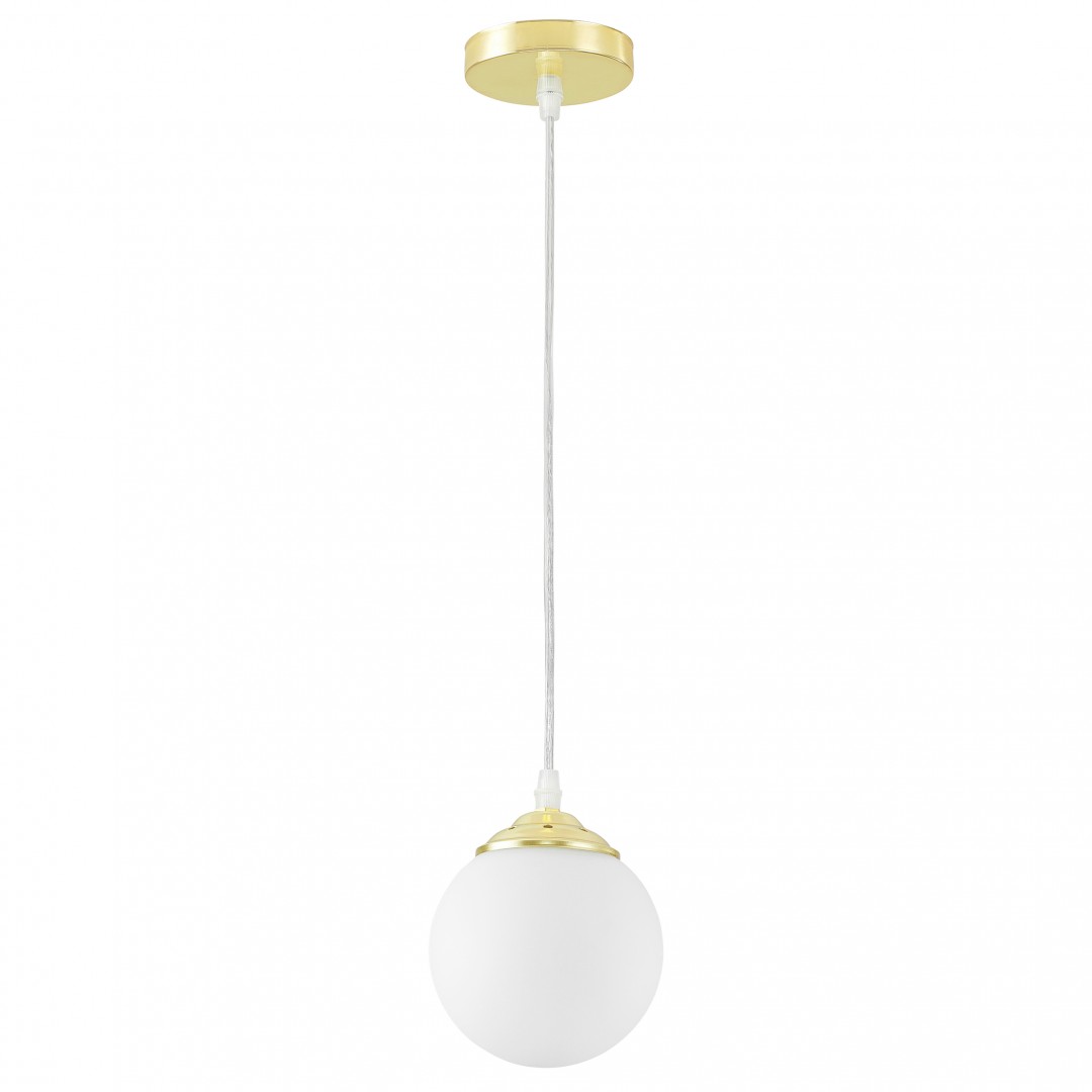 Lampa wisząca Lampit z białą kulą i złotą podstawą, elegancka i minimalistyczna oprawa do nowoczesnych wnętrz