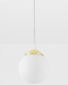 Lampa wisząca Lampit z białą kulą i złotą podstawą, elegancka i minimalistyczna oprawa do nowoczesnych wnętrz