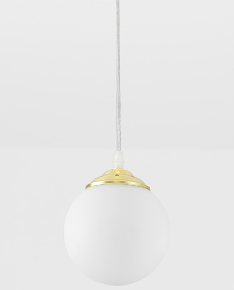 Lampa wisząca Lampit z białą kulą i złotą podstawą, elegancka i minimalistyczna oprawa do nowoczesnych wnętrz