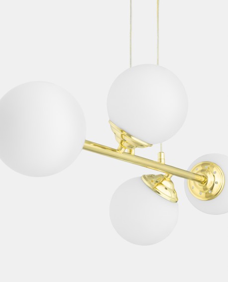 Lampa wisząca Lampit FINO W4 w kolorze złotym i białym nad stołem w jadalni w stylu nowoczesnym