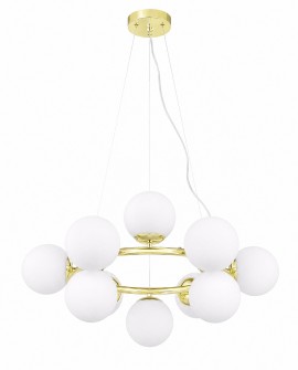 Nowoczesna lampa wisząca LEDO W12 w kolorze złotym z mlecznymi kloszami