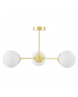 Złota lampa FINO W3 o minimalistycznej formie z trzema białymi kloszami Lampit