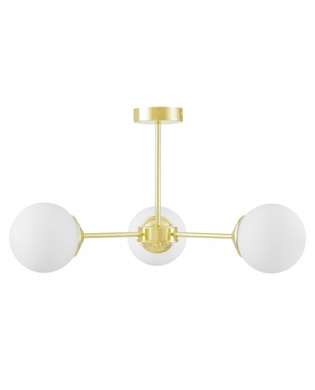 Złota lampa FINO W3 o minimalistycznej formie z trzema białymi kloszami Lampit