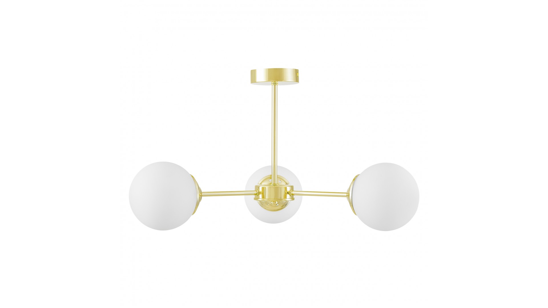 Złota lampa FINO W3 o minimalistycznej formie z trzema białymi kloszami Lampit