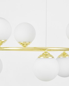 Detal pierścienia złotej lampy wiszącej FINO RING W6 Lampit z białymi kloszam