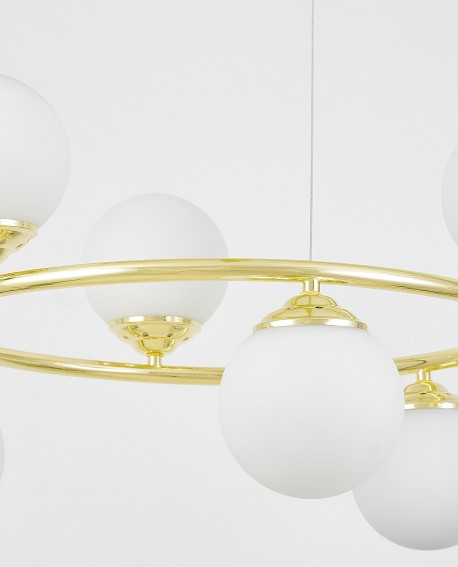 Zbliżenie na obwód lampy FINO RING W6 z mlecznymi kulami w stylu nowoczesnym