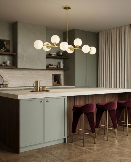 Lampa wisząca FINO W8 Lampit zamontowana nad kuchenną wyspą w nowoczesnym wnętrzu