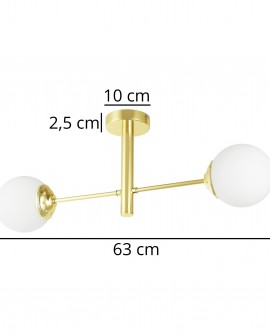 Wymiary lampy wiszącej Fino W2 Lampit dwie białe kule i złota konstrukcja