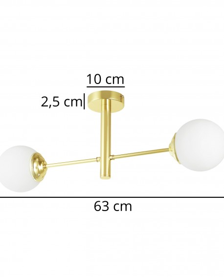 Wymiary lampy wiszącej Fino W2 Lampit dwie białe kule i złota konstrukcja
