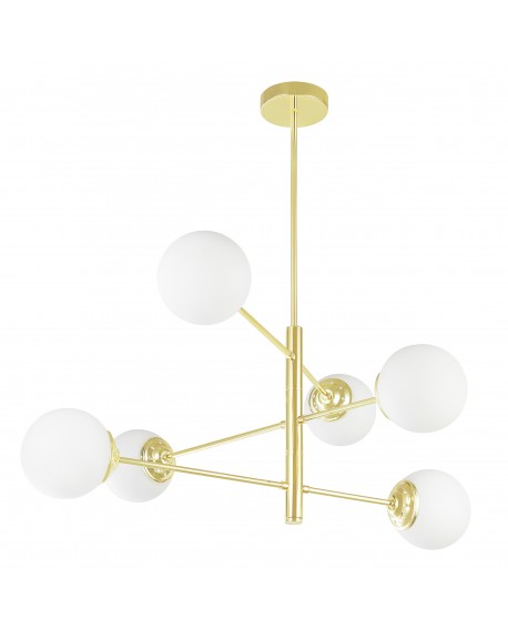 Lampa wisząca FINO 6 Lampit ze złotą oprawą i sześcioma białymi kloszami w stylu nowoczesnym