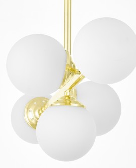 Pięć kulistych kloszy lampy FINO W5 marki Lampit w detalu konstrukcyjnym