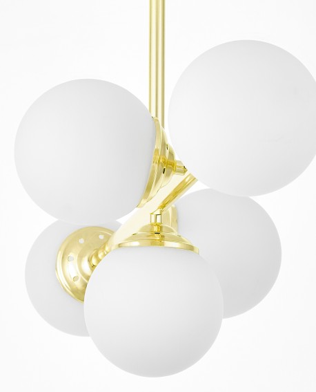 Pięć kulistych kloszy lampy FINO W5 marki Lampit w detalu konstrukcyjnym