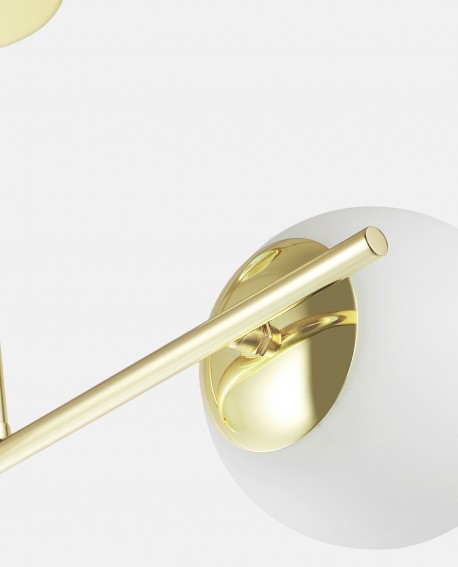 Detail złotej konstrukcji i białego szklanego klosza lampy wiszącej LEDO 2