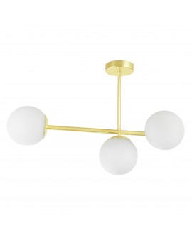 Lampa sufitowa wisząca klasyczne złoto trzy białe kule na długim ramieniu eleganckie oświetlenie wnętrza Lampit LEDO W3 LONG