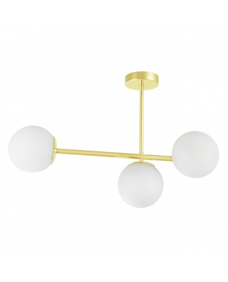 Lampa sufitowa wisząca klasyczne złoto trzy białe kule na długim ramieniu eleganckie oświetlenie wnętrza Lampit LEDO W3 LONG