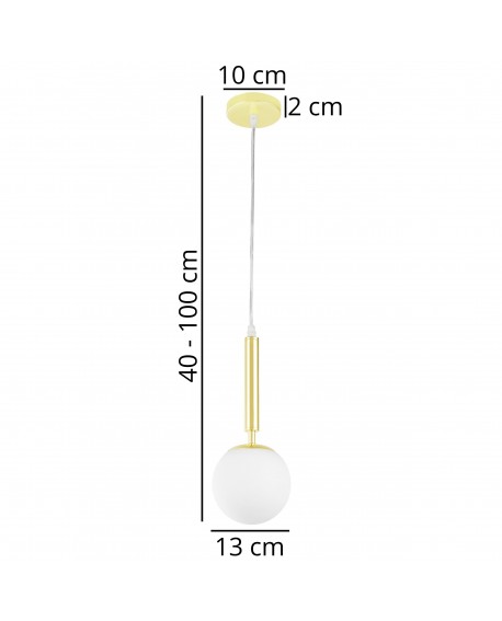 Złota lampa wisząca z mleczną kulą, regulowana wysokość 40–100 cm, nowoczesna lampa sufitowa