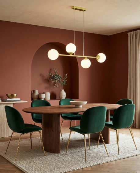 Lampa wisząca Lampit FINO W4 w kolorze złotym i białym nad stołem w jadalni w stylu nowoczesnym