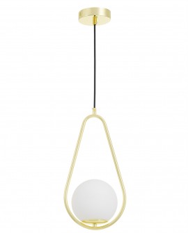 Lampa wisząca VERO 1C Lampit, złota oprawa w kształcie kropli z białym szklanym kloszem, elegancki design