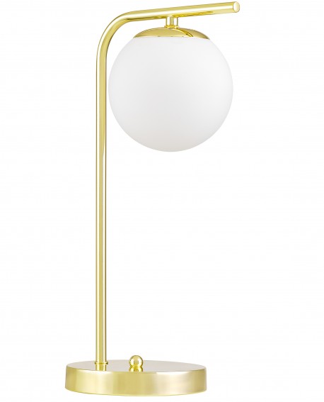 Elegancka metalowa lampa stołowa w złotym kolorze TESO Lampit z kulistym kloszem