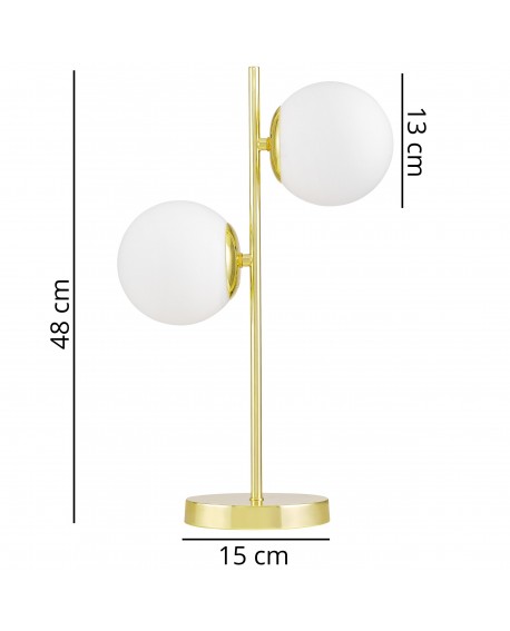 Lampa stołowa Teso W2 Lampit z wymiarami pokazanymi przy kloszach i podstawie