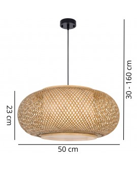 Grafika z wymiarami plecionej lampy boho 50 cm idealnej do jadalni