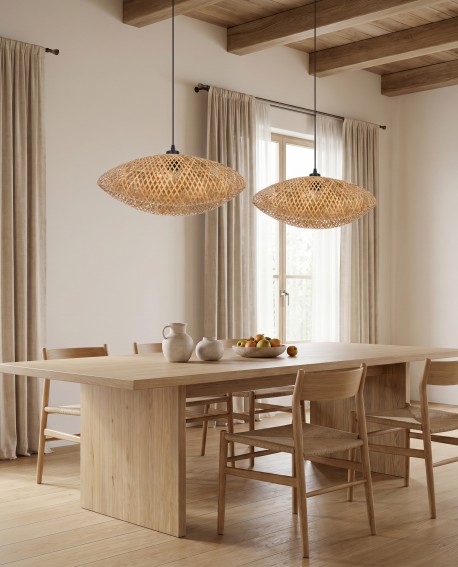 Pleciona lampa sufitowa Lampit BOHO z czarną podsufitką i naturalnym abażurem